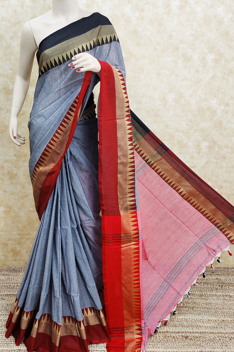 Grey Color Handloom Soft Cotton Saree (with Blouse) Mc251822